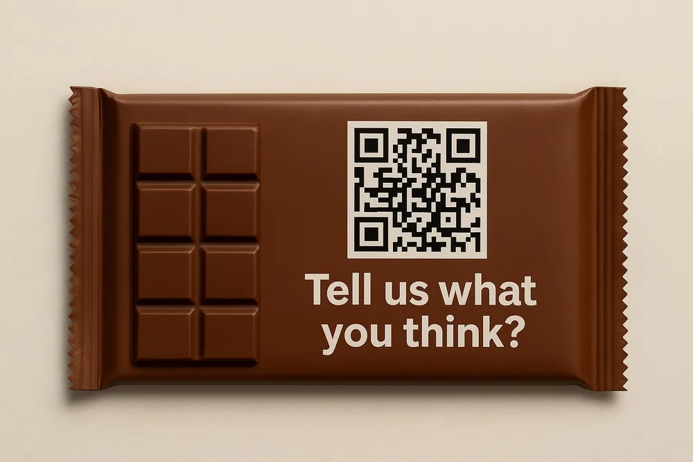 Food packaging with a QR code and mobile feedback form