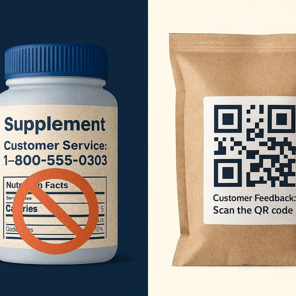 Food label with QR code replacing customer service number