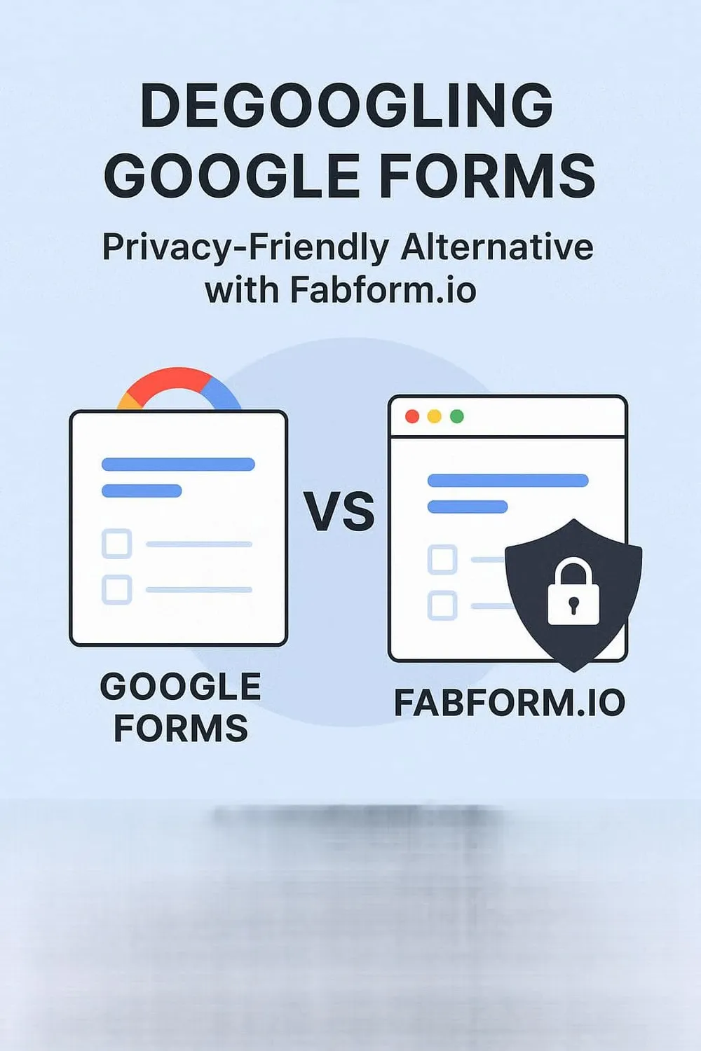 Illustration comparing Google Forms and Fabform.io with privacy-focused messaging